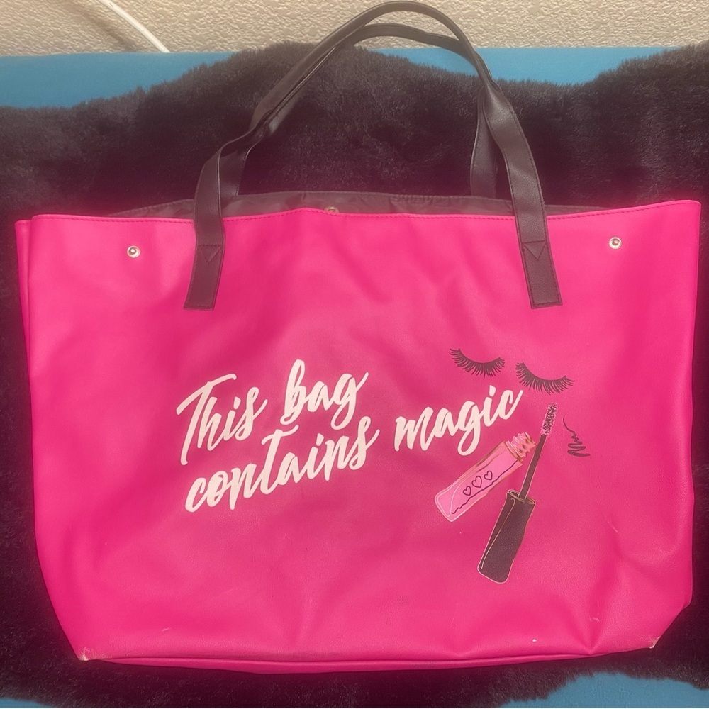 Marvelous Makeup Tote “This Bag Contains Magic” Hot Pink Large Tote
